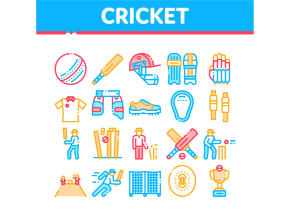 Cricket Game Collection Elements Icons Set: Enhancing Visual Communication for Sports Projects
