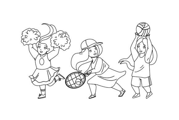 Girls Kids Playing Sport Game Vector Art Guide