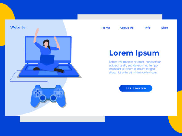 Landing Page Game Laptop Stick Blue Design Assets