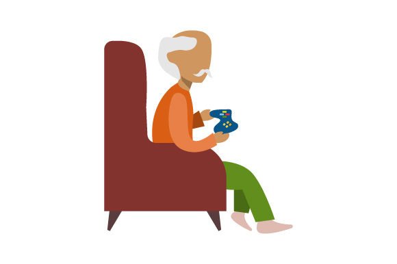 Senior Man Playing with a Hand-held Game Controller